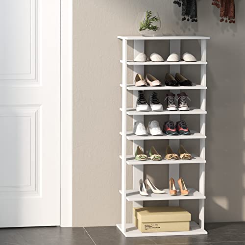 COSTWAY 7 Tiers Shoe Rack, Double Rows Vertical Tall Narrow Patented Shoe Organizer, Free Standing Shoe Rack for Small Space, Entryway, Closet, Living Room, Bedroom (White) - color: White