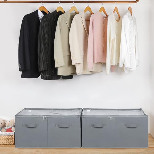 TOPIA HOME Shoe Organizer for Closet 2 Pack, Foldable Shoe Box with Adjustable Dividers and Clear Cover, Space Saving Shoe Storage Organizer Cabinet with Reinforced Handles, Fits 40 Pairs, Gray, TP11G - color: Gray-2Pack, size: Extra Large(26.5''L x 16.54