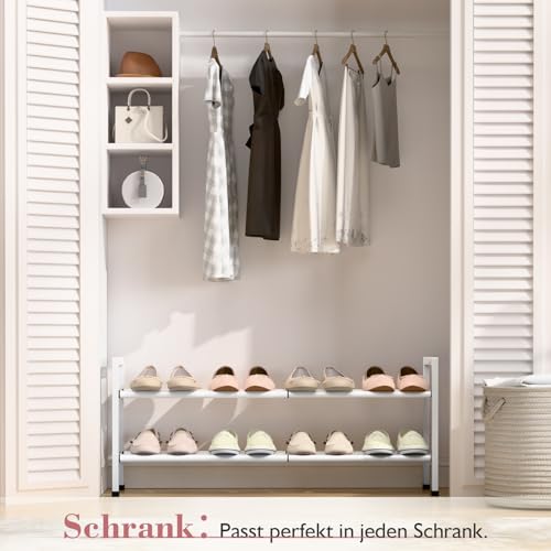 Bumusty 2-Tier Expandable Shoe Rack for Closet, 18“-33” Adjustable Shoe Rack for Small Space, Small Shoe Organizer for Front Door, Sturdy Metal, White - color: White, size: 2-Tier