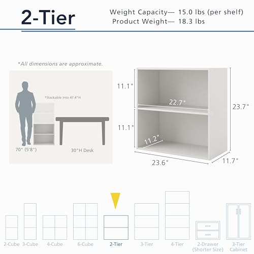 Homes: Inside + Out Apexa 2-Tier Cube Storage Organizer Shelves, Stackable Wood Bookcase Fits Cubby Bins for Organization, Dorm Teen Room Decor & Home Office, Light Blue - color: Light Blue, size: 2-Tier