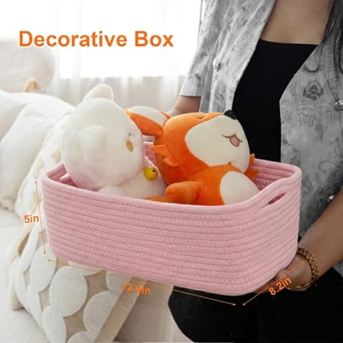 Small Storage Baskets for Organizing, Woven Storage Bins for Shelves, Gift Basket Empty, Cute Decorative Closet Organizer, Baby Rope Basket, Dog Toy Storage, 13.2x8.2x5.2”, 3Packs Pink - color: Pink, size: M