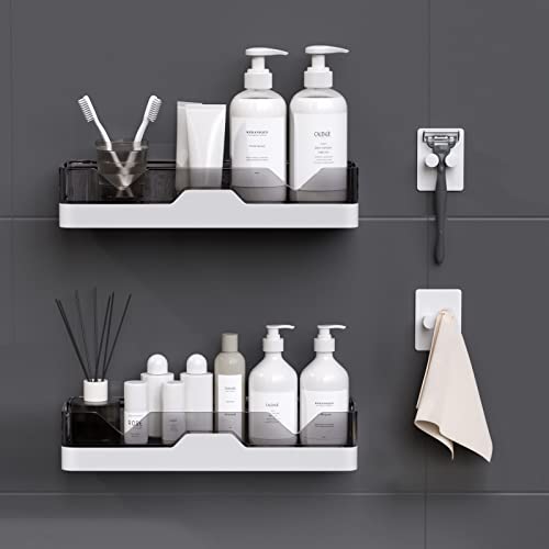 2-Pack Adhesive Shower Caddy, Shower Shelves with Hooks, No Drilling Shower Racks for inside shower & Kitchen Storage - color: 2pcs Grey
