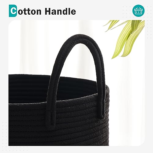 Cotton Rope Laundry Hamper by YOUDENOVA, 58L - Woven Collapsible Laundry Basket - Clothes Storage Basket for Blankets, Laundry Room Organizing, Bedroom Storage, Clothes Hamper – Black - color: Black, size: 58L