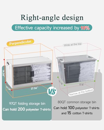 OlarHike 97QT Stackable Storage Bins with Lids - Folding Storage Box with Doors and Wheels, Collapsible Plastic Storage Drawers for Closets and Organization, Garage, 3 Pack Cubes, Gifts for Family - size: 97QT-White, style: 3Pack