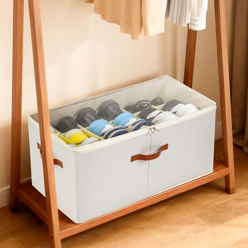 2-Pack Extra Large Shoe Organizer for Closet, Foldable Shoe Storage Container with Adjustable Dividers & Clear Lid, Holds Up to 18 Pairs, Space-Saving Shoe Boxes, White - size: Large