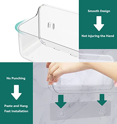 Shower Shelves, 5 Pack Adhesive Clear Acrylic Bathroom Shower Organizer Caddy, Transparent No Drilling Wall Mount Bathroom Storage with Soap Holder and Hooks - color: Clear-5 Pack Set