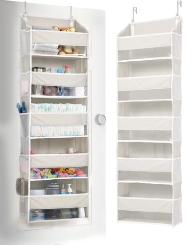 ULG 1-Pack Over Door Organizer with 5 Large Pockets 10 Mesh Side Pockets, 44 lbs Weight Capacity Hanging Storage Organizer with Clear Window for Bedroom Bathroom Kitchen, RV, Camper, Beige - color: Beige, size: 1 Pack-5 Tier