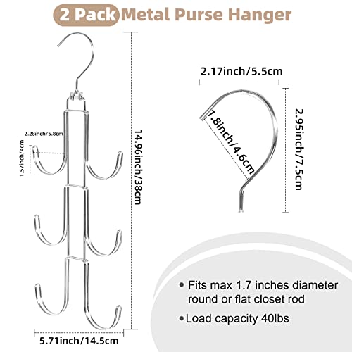 Purse Hanger Organizer for Closet, 2 Pack Handbag Storage Organizer, Hanging Purse Holder for Closet Organization and Space Saving, Accessories Organizer for Bags, Belts, Hats, Scarves, Ties