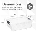 Superio 13.7 Qt Clear Plastic Storage Bins with Lids and Latches, Organizing Containers, Stackable Plastic Bin for Home, Garage, School, and Office - size: 17.5" x 12" x 5.25"