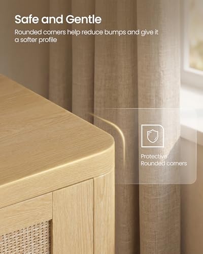 VASAGLE ELLAN Collection - Boho Shoe Storage Cabinet for Entryway Slim, Entry Shoe Cabinet with Rattan-Look Flip Drawers, Rounded Corners, Narrow for Entrance, Oak Beige UHSC601YC01 - color: Oak Beige, size: 9.4"D x 33.9"W x 32.9"H-3 Flip Drawers