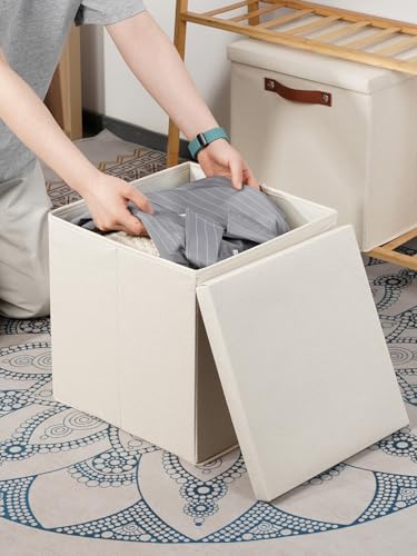 Temary Fabric Storage Bins with Lids 13 Inch Storage Cubes with Lid, Decorative Foldable Storage Boxes for Clothes, Closet Organizers (Beige, 13x13x13inch) - color: Beige, size: 13×13×13