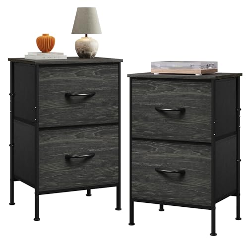 WLIVE Black Night Stand Set of 2, Small Dresser with 2 Drawers & Wooden Top, Nightstand with Fabric Bins, Bedside Table End Table for Bedroom, Closet, Entryway, College Dorm, Charcoal Black - color: Charcoal Black (Set of 2), size: 11.8"D x 15.7"W x 24.9"