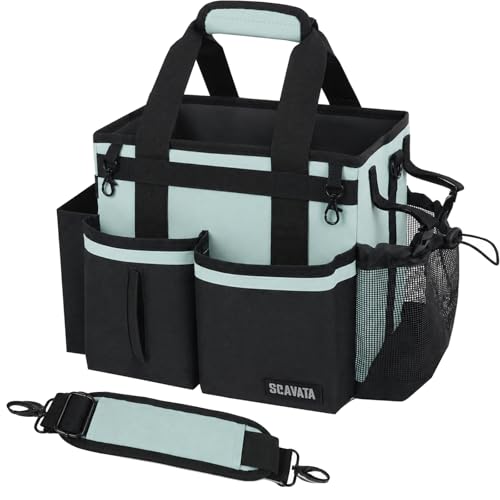 SCAVATA Compact Wearable Cleaning Caddy, Small Cleaning Supplies Organizer with Handle & Shoulder Straps for Housekeepers, Under Sink & Car Cleaning Tool Organizers Bag, Baby Blue - color: BabyBlue