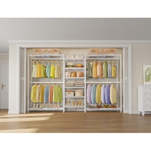 VIPEK X3 Plus Large Expandable Closet Rack Adjustable from 5'10" to 8'8" with Extendable Shelves and Hanger Rods, Freestanding Clothing Racks Modular Closet Systems Wardrobe, Max Load 1360LBS, White - color: White, size: X3 Plus