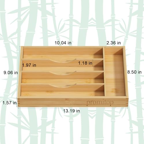Bamboo Utensil Organizer for Kitchen Drawers, Utensil Tray and Cutlery Silverware Holder,Wood Drawer Dividers with 5 Slots（2 pack） - size: 5 Slots - 2 Packs