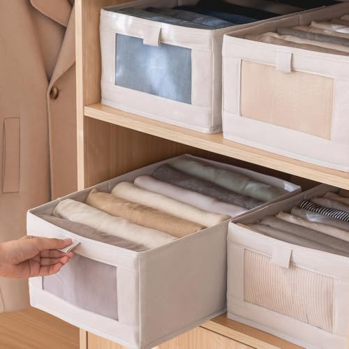 Drawer Organizer Box, Foldable Storage Bin with Clear Window, Clothing Storage for Bedroom Closet Socks and underwear Dividers, White