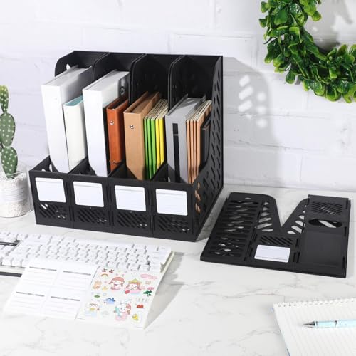 Glenmal 12 Pack Magazine Organizers Binder Organizer for Desk Plastic Vertical File Holder Magazine Racks Desk Accessories for Office, Home, or School (Black) - color: Black
