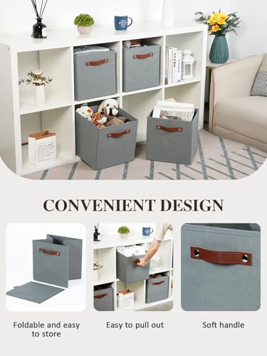 Temary 11x11 Storage Cubes Fabric Cube Storage Bins with Handles Clothes Storage Boxes Baskets for Organizing Home, Shelf, Closet (Grey, 11 x 11 x 11) - color: Grey, size: 11x11x11