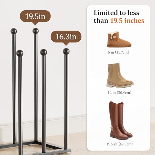 pickpiff Free Standing Shoe Racks - 19.5 Inch Black Metal Boot Rack Organizer Tall Boots for Dorm Room, Closet, Entryway, Bedroom, Patio Outdoor, Hallway, Black, Shoe Storage Fit for 8 Pairs - color: Black, size: High Poles - Large for 8 Pairs