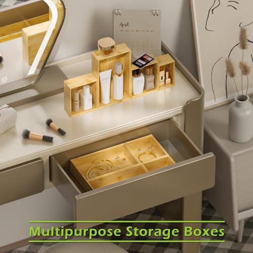 Bathroom Drawer Organizer Trays, Bamboo Silverware Drawer Organizer Kitchen Utensils, 8 PCS Wood Box Stackable Bins for Makeup, Office Desk, Vanity, Junk Drawer - color: Bamboo, size: 8 PCS
