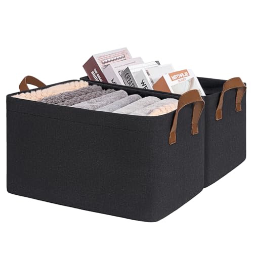 CHICVITA Black Storage Bins Shoe Basket for Entryway, Closet Toy Storage Bins with Handles for Kids, Small Laundry Basket, 14 ¾" L x 10 ¼" W x 8 ¼" H, 2-Pack - color: Black, size: 14 ¾" L x 10 ¼" W x 8 ¼" H