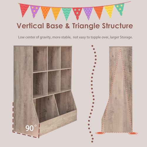 DINZI LVJ Toy Storage Organizer, Kids Bookshelf, Wood Toy Storage Cabinet, 3-Tier 8 Cubby Children Bookcase, 35.4" L Toddler Book Shelf for Playroom, Living Room, Nursery, Hallway, School, Greige - color: Greige, size: 3-Tier 35.4"