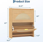 Patikuin Narrow Rattan Shoe Cabinet, 2 Semi-Circular Flip Doors Freestanding Shoe Storage Organizer, MDF Wooden Hidden Slim Shoe Rack for Entryway, Hallway, Foyer, Living Room - size: 2 Flip Drawers