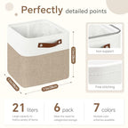 FinishingBo Cube Storage Baskets 6 Pack, 11x11 inch Cube Storage Bins with Leather Handles for Shelf Closet (White/ Khaki) - color: White/ Khaki