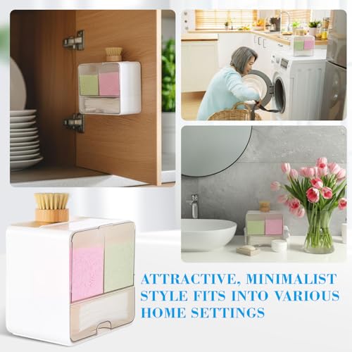 2-pack Wall-mounted Dishwasher Pod Container with Lid, White 3 Compartment Dishwasher Pod Holder for Kitchen & Laundry Room Organization, Space-saving Acrylic Dispenser Box