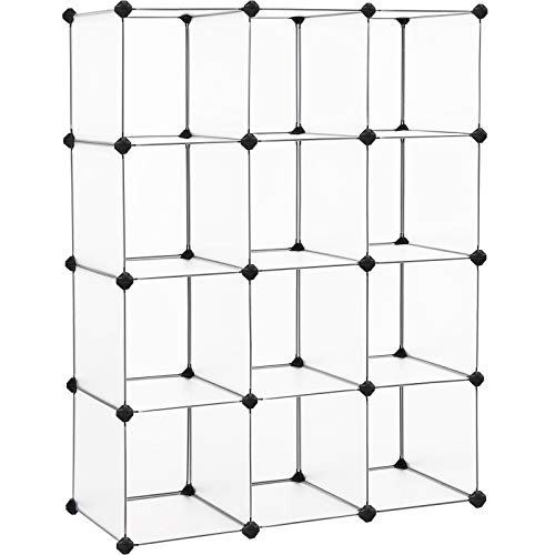 SONGMICS Cube Storage Organizer, Set of 12 Plastic Cubes, Book Shelf, Closet Organizers and Storage, Room Organization, Bedroom Living Room, 12.2 x 36.6 x 48.4 Inches, White ULPC34L - color: White, size: 12 Cubes, style: without doors