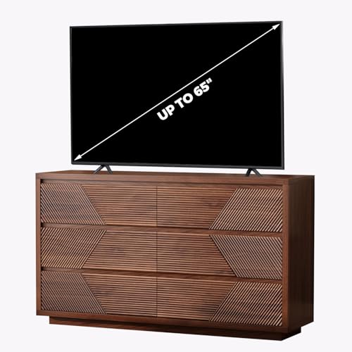 Ieejdn 55.12" Modern Chest of Drawer, 6 Deep Drawers,Clothes Organizer,Large Storage Cabinet for Living Room, Bedroom,Dresser TV Stand, Wood Drawer Organizer for Living Room, Hallway, Umber
