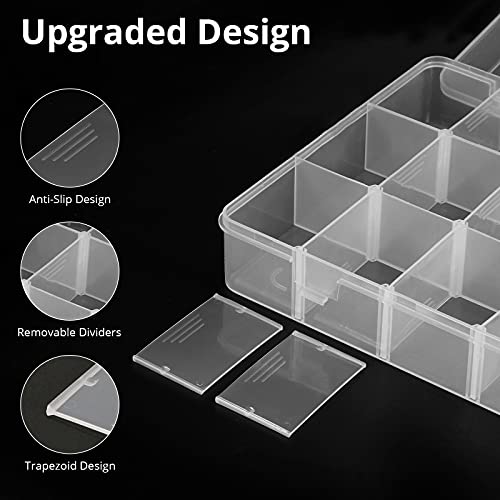 Exptolii 18 Grids Plastic Organizer Box with Dividers, Clear Compartment Container Storage for Beads Crafts Jewelry Fishing Tackles, Size 7.9 x 6.2 x 1.2 in - size: 1x 18 Grids