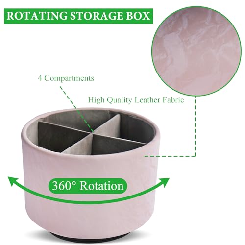 Hennaja Round Leather Art Supply Organizer,Remote Control Holder,360 Degree Spinning,Multi-Functional Pencil Holder,4 Compartments Desktop Stationary Organizer(1-Hill Pink) - color: 1-Hill Pink