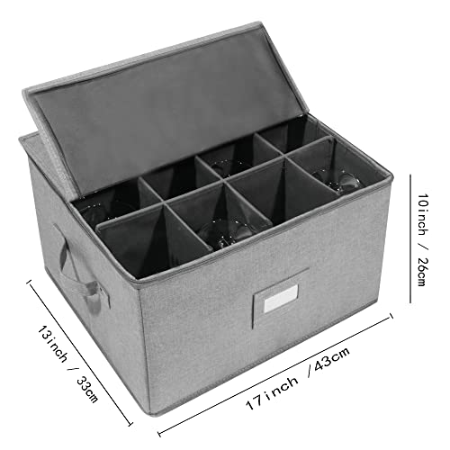 popoly Stemware Storage Cases, Wine Glass Storage Box Containers with Dividers, Stackable China Storage Containers for 12 Wine Glasses, Drinkware, Glassware or Crystal (Light Grey) - color: Light Gray