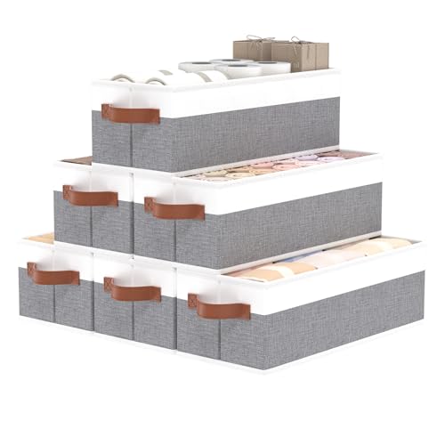 OUTBROS Storage Bins,Foldable Storage Baskets for Organizing,Fabric Storage Boxes With Handles,For bedrooms, living rooms, Shelves,Gray/White,15x6.1x5.1in,6-Pack - color: Gray/White, size: 15x6.1x5.1in(6-Pack）