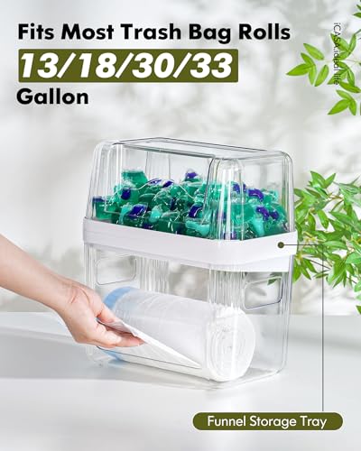 iCASA Trash Bag Dispenser Dishwasher Pod Organizer, 3 in 1 Grocery Garbage Bags Holder Storage Box Clear Laundry Room Pods Dishwasher Tab Cleaner Tablets Container Pantry Kitchen Under Sink Organizers - size: 3in1-Dispenser