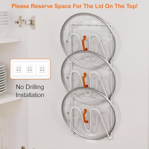 Durmmur 2 Pack Pot Lid Organizer Rack, 6-Tier Pot Lids Holder for Cabinet Door/Wall, No Drilling Adhesive Wall/Door Mounted Rustproof Pot and Pan Cover for Kitchen Storage, White - color: White