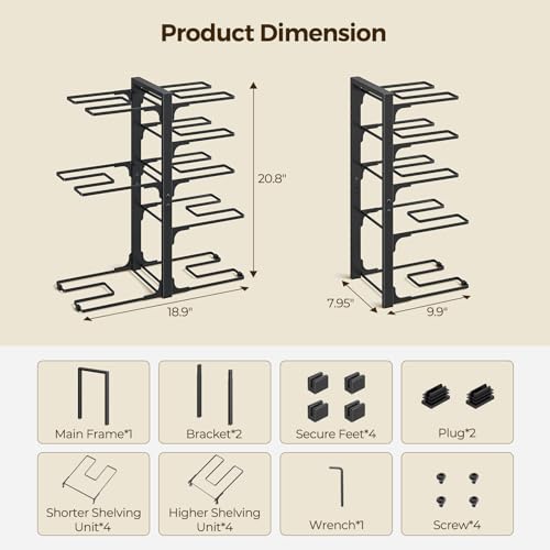 LAMU Pots and Pans Organizer under Cabinet 20.8" Height, 8 Tier Heavy Duty Pan Organizers inside Cabinet with Adjustable Pot Rack, Holds up to 120 LB for Stockpots Dutch Ovens and Cast Iron Cookware - color: B-Black-21" H, size: XL-8Tier-20.8“H