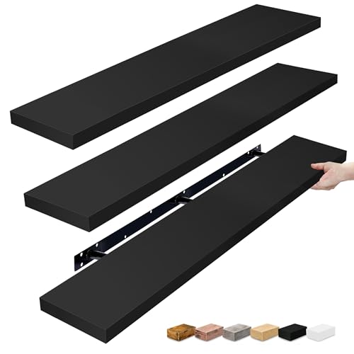Sorbus Floating Shelves for Wall - 55 Inch Extra-Long Bathroom Shelves, Wall Decor for Bedroom, Kitchen, Living Room, Book Storage - Mounted Floating Shelf with Hidden Brackets (Black, 3 Pack) - color: Black, size: 55 Inch, style: 3 Pack