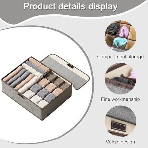 Underwear Storage Box with Lid Multi-Compartment Closet Organizer Fabric Drawer Divider for Socks Lingerie and Clothes (Grey, F) - color: Grey, size: 13 Grid