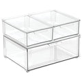 mDesign Plastic Stackable Closet Storage Organizer Bin Containers with Front Pull Drawer for Cabinet, Desk, Shelf, Cupboard, or Dresser Organization - Lumiere Collection - Set of 3 - Clear - size: Mixed Sizes (Pack of 3)