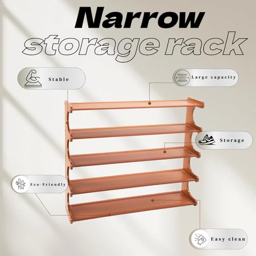 Shoe Rack,5 Tier Shoe Organizer Storage Shelf,Bamboo Narrow Shoe Closet,Small Space Shoe Rack,for Entryway Closet 30.7×7.48×25.98inch - size: 5 Tier-30.7" Wide