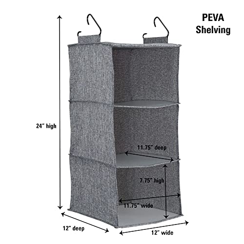 Household Essentials 3 Shelf Hanging Closet Organizer, Hanging Shelf with Hooks, Poly Linen and PEVA Shelving - color: Graphite