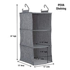 Household Essentials 3 Shelf Hanging Closet Organizer, Hanging Shelf with Hooks, Poly Linen and PEVA Shelving - color: Graphite