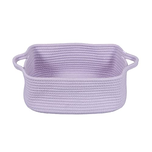 XUANGUO Woven Cotton Rope Storage Basket with Handles for Organizing Shelves Closet Small Cat Dog Pet Toy Baskets Box Bin Decorative Rectangle Baby Nursery basket Gift basket Empty(light purple) - color: light purple