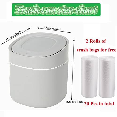 LTWQLing Plastic Mini Trash Can with Lid - 2 L Pop Up Wastebasket for Bathroom Vanity, Desktop, Tabletop or Coffee Table - Dispose of Cotton Rounds, Makeup Sponges, Tissues (Grey) - color: Grey