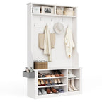 Aiho Hall Tree with Bench and Shoe Storage, 3-in-1 Entryway Hall Tree, with Adjustable Shoe Storage, for Entryway, Hallway, White - color: White