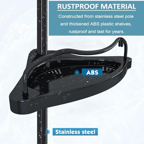 Corner Shower Caddy Tension Pole, Rustproof Bathtub Storage Organizer with 4 Adjustable Shelves, Bathroom Shower Rack Shampoo Holders for Inside Shower, 40"-120" Floor to Ceiling Shower Caddy Black - color: Black