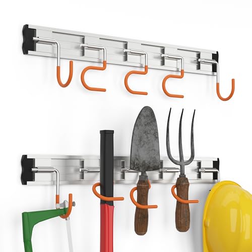 HUPBIPY 34.5'' Aluminum Alloy Garden Tool Organizer Wall Mount Garage Organizers and Storage with Hooks Tool Hangers for Shed Hooks for Shovel, Rake, Broom & More - color: 34.5 in - Orange, size: 34.5 Inch