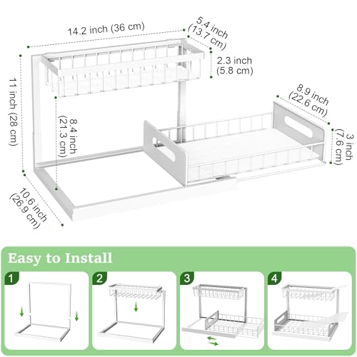 REALINN Under Sink Organizer, Pull Out Cabinet Organizer 2 Tier Slide Out Sink Shelf Cabinet Storage Shelves, Under Sink Storage for Kitchen Bathroom Cabinet, White, 1 Pack - color: White, size: 1 Pack
